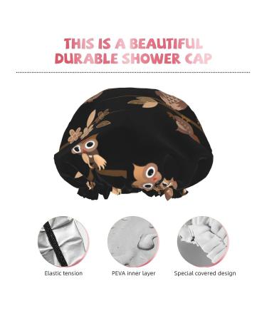 Cute Brown Cartoon Owls Reusable Shower Cap - Waterproof Hair Cap with Peva Lining & Double Protection Layers - Buy Online on GoSupps.com