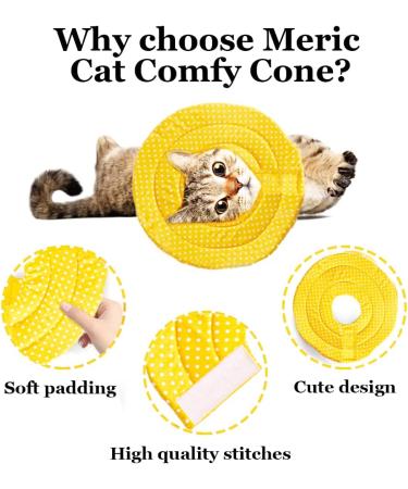 Yellow Cotton Meric Cat Cone Recovery Collar | 9-11 Neck Size | Soft with White Polka Dots - Buy Online on GoSupps.com