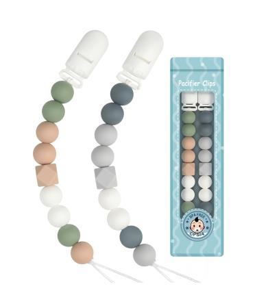 Yolnkos Pacifier Chain Boy Girl Silicone Pacifier Clips Dummy Holder Pacifier Chains for Baby Shower 2 Pieces (Gray Green)