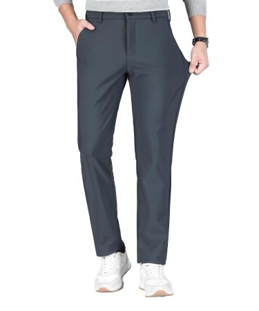 LUSHENUNI Men's Golf Pants Stretch Slim Fit Dress Pants Winter Lightweight Quick Dry Casual Work Pants with Pockets Grey 38