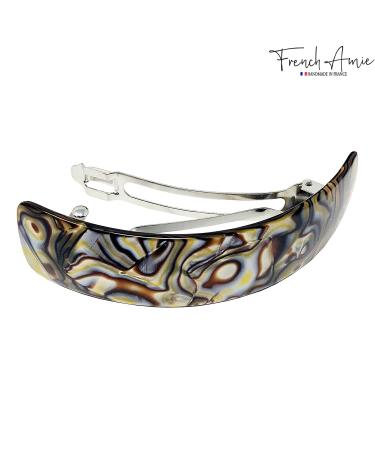 French Amie Onyx Handmade Curved Celluloid Hair Clip Barrette - Onyx Silver Grey - Buy Online on GoSupps.com