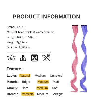 32 PCS Colored Clip in Hair Extensions - BEAHOT 17 Inch Rainbow Curly Wavy Hairpieces for Women, Kids, Girls - Synthetic Halloween Party Fashion Accessory - Buy Online on GoSupps.com