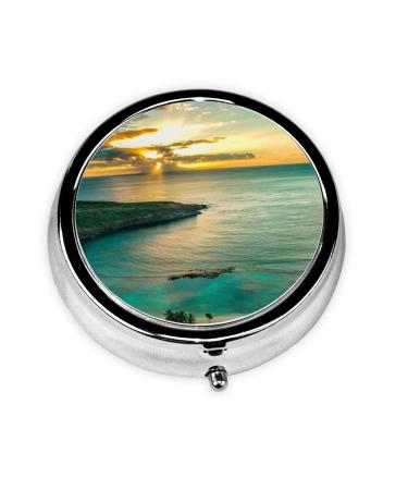 Sunrise Over Hanauma Bay Oahu Hawaii Round Pill Box 3 Compartment Pill Box Travel Pill Decorative Box Case Mini Decorative Pocket Purse Sunrise Over Hanauma Bay Oahu Hawaii One Size
