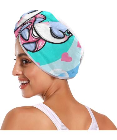 Cute Cartoon Dolphin Girl Hair Towels 2 Pack - Super Absorbent Quick Dry Turbans for Women & Girls - Buy Online on GoSupps.com