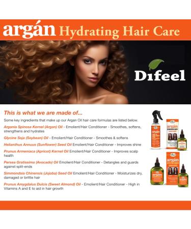 Difeel Argan Oil Leave in Conditioner Hair Spray 6 oz - for Dry Frizzy Hair - Deep Hydration Detangling Frizz Control Sulfate Paraben Phthalate Free - Buy Online on GoSupps.com