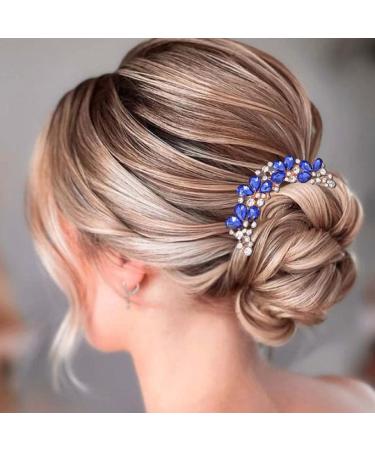 Bohend Rhinestone Hair Comb Crystal Drop Hairpieces Wedding Hair Accessories Jewelry for Women and Girls (Blue)