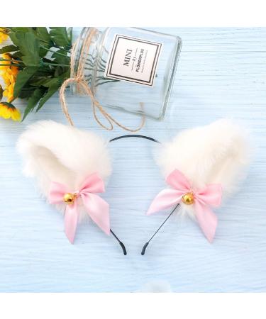 zalati Fox Ears Headband Plush Handmade Hairband Cute Style with Bowknot & Small Bells for Halloween Christmas Cosplay Party Costume Party Decor - White - Buy Online on GoSupps.com