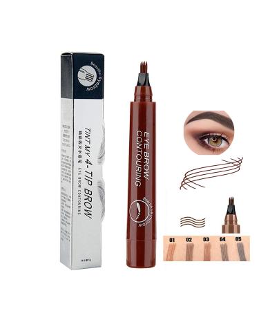 Microblading Eyebrow Pencil  Microblading 4 Liquid Eyebrow Pencil TUKEFEV 4 Fork Tip Based on Clear Eyebrow Pen Waterproof  Long-Lasting Sweat Resistant Easy Take Off Makeup (2Dark Brown)