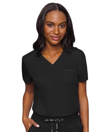 Med Couture Touch Women s Chest Pocket Tuck in Top Small Black