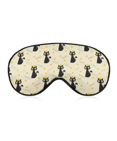 Cute Black Cat and Crown Sleep Mask Eye Cover for Sleeping Blindfold with Adjustable Strap Blocks Light Night Travel Nap for Men Women