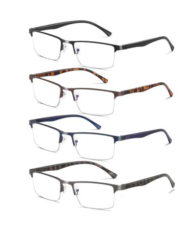 FSREAD 4-pack Half frame Reading glasses men light blue light-blocking metal frame men reading glasses +3.25 black blue gun brown