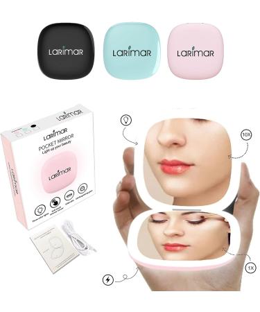 Larimar Compact Mirror with 1X/10X Magnification, Dimmable Brightness, USB Rechargeable - Baby Pink - Buy Online on GoSupps.com