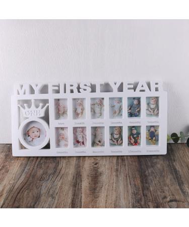 My First Year Baby Photo Frame Baby Picture Frames Album Baby Hand and Footprint Kit Keepsake Frame 1-12 Months Multi Picture Display Kit Gift for New Mums and Dads White