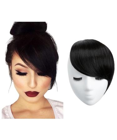 SARLA Side Hair Bangs Clip in Off Black One Piece Straight Synthetic Bangs Extension for Women