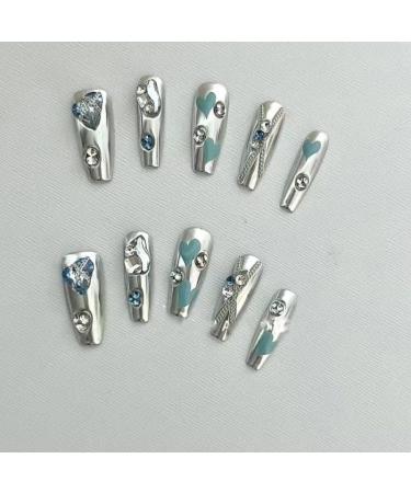 Temperament manicure handmade T-shaped manicure irregular finished nail patch silver armor(S) - Buy Online on GoSupps.com