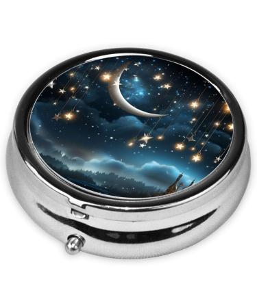Portable 3 Compartment Pill Box - Nightsky Hanging Moon & Stars - Travel Medicine Organizer - Unique Gift for Vitamins & Fish Oil - Metal Pill Case for Purse & Pocket - Buy Online on GoSupps.com