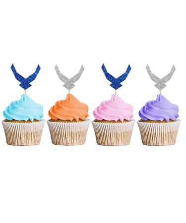 United States Air Force Cupcake Toppers USAF Wing Cupcake Topper Centerpiece Air Force Party Decor Retirements Party Decoration - Silver & Black Glitter