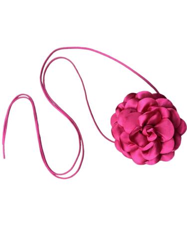 Southjieling fashionable rose necklace trendy gothic jewelry flower tie necklace fabric for girls and women pink