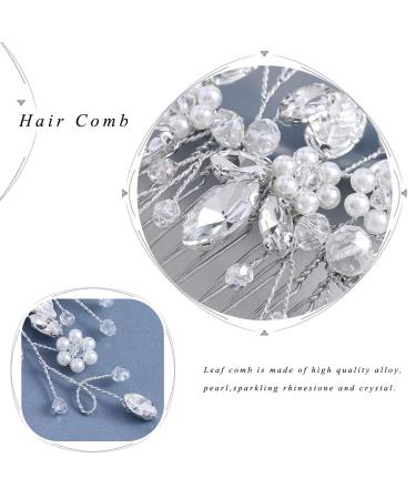 Gorais Leaf Bride Wedding Hair Comb | Pearl Bridal Hair Piece | Crystal Side Comb Accessories for Women - A-Silver - Buy Online on GoSupps.com
