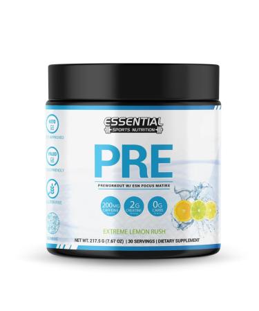 PRE | Pre-Workout with Creatine Focus Formula and 200mg Caffeine (40 Servings Lemon Rush) Lemon Rush 1 Ounce (Pack of 1)