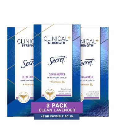 Secret Clinical Strength Invisible Solid Antiperspirant and Deodorant, Clean Lavender, 1.6 oz, Pack of 3