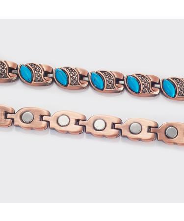 Yinox Copper Magnetic Bracelet for Women - Natural Blue Turquoise Healing & Lifting Ideal Gift for Sister Wife Mother (18.5 cm) - Buy Online on GoSupps.com