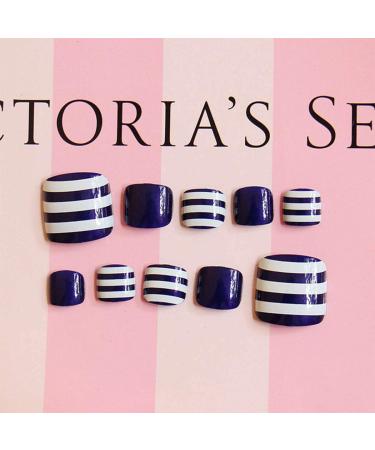 Yienate Ocean Blue Striped False Toenails - Chic Bling Bride Summer Nail Tips | 24-Hour Complete Cover - Buy Online on GoSupps.com