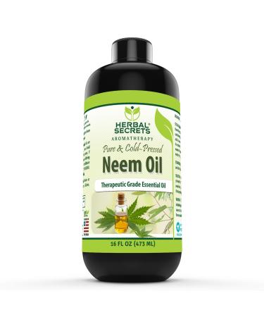 Herbal Secrets Neem Oil | 16 Fl Oz (473 ml) | Pure & Cold Pressed | Therapeutic Grade Premium Herbal Supplement | Non-GMO | Gluten Free | Made in USA