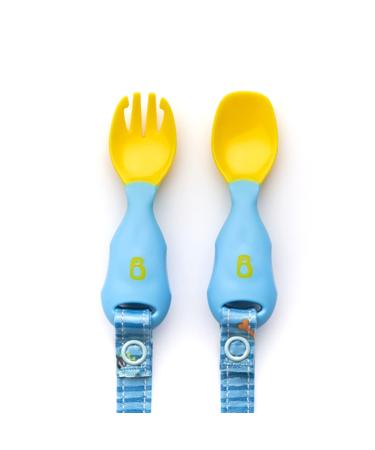 BIBaDO - Handi Toddler Cutlery Set Food Safe Baby Cutlery Toddler Fork and Spoon Set Toddler Eating Utensils for Babies 6 Months and Up Also Attaches to BIBaDO Coverall Bib - Speedy Dinos
