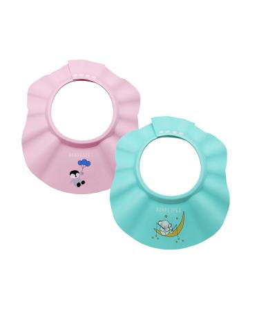 BONPEIPEI Baby Shower Shampoo Cap 2Pcs Adjustable Safety Eva Bath Visor Waterproof Soft Hair Washing Guard Accessories Bathing Hat for Girls, Boys, Infants, Kids and Toddlers-Pink/Green Pink and Green