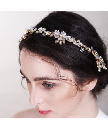 BERYUAN Champagne Crystal Flower Bridal Headband - Wedding Hair Accessory for Women & Girls - Buy Online on GoSupps.com