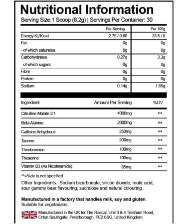 The Rascal - High Stimulant Pre Workout | Great Tasting | 246g | 30 Servings | Green Bon Bon - Buy Online on GoSupps.com