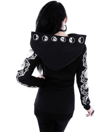 Punk Gothic Black Hoodie with Eyelet Zip-up - Women's Oversized Coat (4X-Large) - Buy Online on GoSupps.com
