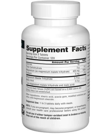 Source Naturals Magnesium Malate 1250 mg - 360 Tablets for Energy & Muscle Support - Buy Online on GoSupps.com