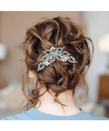 4 Pack Luxury Jeweled Gems Crystal Rhinestone Butterfly Hair Combs for Women - Sparkly Glitter Metal Side French Twist Barrettes - Buy Online on GoSupps.com