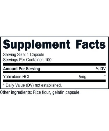 Nui Nutra Yohimbine HCl Extra Strength Supplement 5mg - 100 Capsules | Yohimbe Bark Extract for Energy, Endurance & Body Composition | Buy Now - Buy Online on GoSupps.com