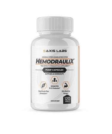 Axis Labs HemodrauliX Pump Capsules Nitric Oxide N.O. Booster Pre Workout with L-Arginine L-Citrulline Malate and Polyphenols for Muscle Growth & Vascularity 120 Capsules Supplies 20 Workouts