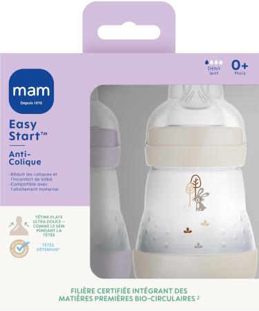 MAM 2 x Easy Start Anti-Colic Bottles 0+ Months Slow Flow (2 x 160 ml) Lilac + Sand - Feeding Bottle to Reduce Baby Colic and - Buy Online on GoSupps.com