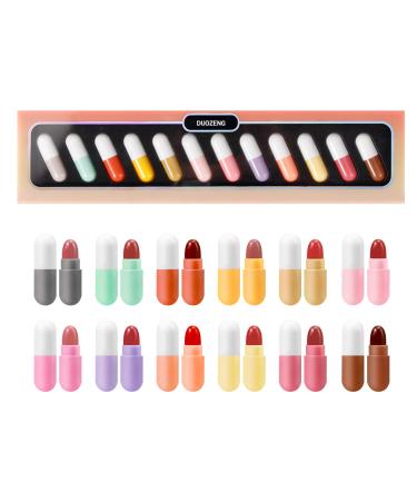 12 Pcs Capsule Pills Lipstick Mini Matte Makeup Lipstick Set Long Lasting Waterproof Cute Lip Stick Capsules Matte Lipstick Lip Stain Set Velvet Mini Pill Shaped Lipstick Set 12P