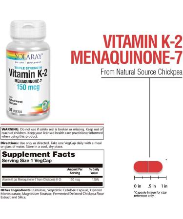 Buy Solaray Triple Strength Vitamin K-2 Menaquinone-7 150 mcg | 30 VegCaps for Optimal Health - Buy Online on GoSupps.com