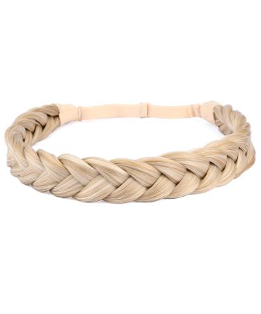 BOBIYA 2 Strands Synthetic Hair Braided Headband Classic Chunky Plaited Braids Elastic Stretch Hairpiece for Women Girl Beauty Accessory (Honey Blonde)