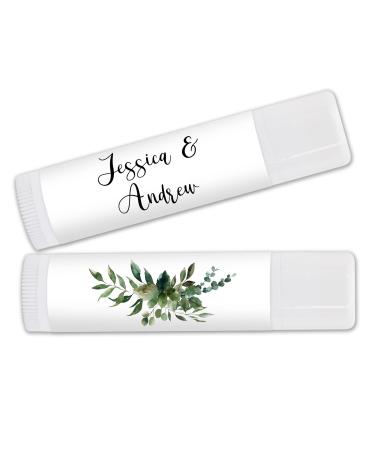 Best Day Ever Spot Personalized Lip Balm Favors Wedding & Bridal Shower Favor Green Leaf Design - Set of 24