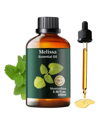 Melissa Essential Oil Pure Melissa Oil Mumianhua Lemon Balm Oil Uplifting Citrus-Herb Scent for Diffuser Skin Hair & Personal Care 3.38 Fl Oz Melissa-3.38 Oz