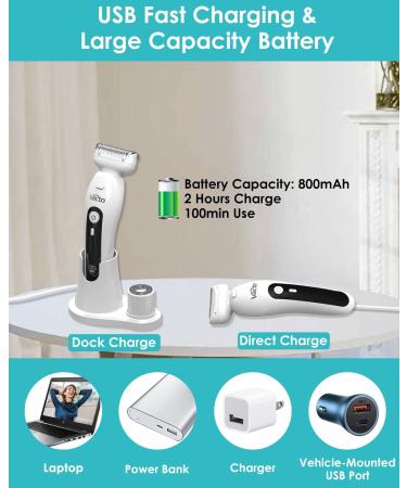 Vacto Electric Razor for Women with LED Light - Rechargeable Bikini Trimmer and Shaver for Body Hair Removal - White (Upgraded) - Buy Online on GoSupps.com