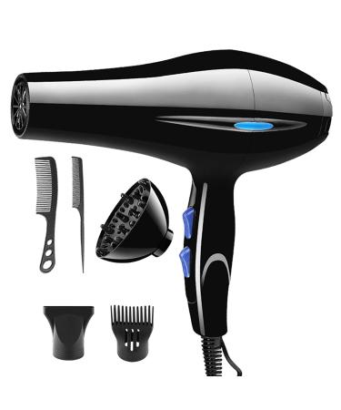 High-Power 2200W Ion Hair Dryer Hot Cold Air Mode Fan Temperature Settings - Powerful Hair Dryer with Dryer Attachments Styling Nozzles Pointed Tail Comb Flat Comb Nanyaciv