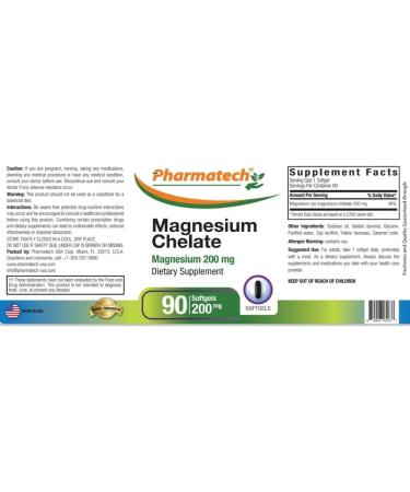 Pharmatech Magnesium Chelate 200mg Softgels - High Absorption, Better Sleep, Stress Relief & Energy Support for Women and Men - 90 Count - Buy Online on GoSupps.com
