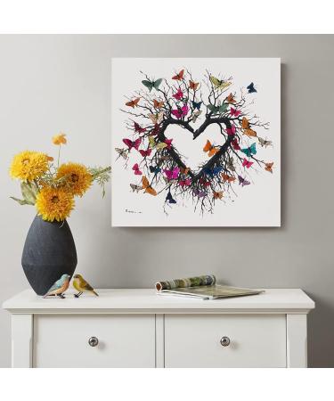 Yidepot Butterfly Canvas Print Wall Art for Bedroom | Heart-Shaped Branches & Colorful Butterflies | Love Motif for Teenage Girls | 60x60cm - Buy Online on GoSupps.com