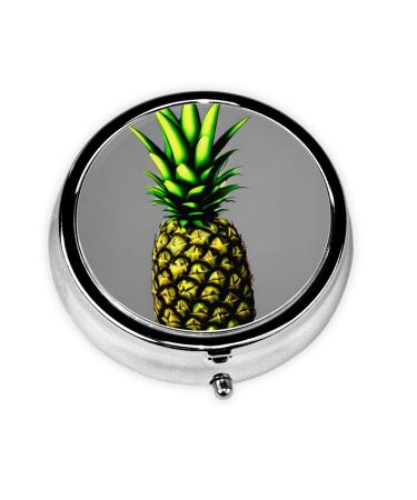 Cartoon Pineappleround Pill Box 3 Compartment Round Pill Box Organizer Portable Travel Pill Box for Traveling.