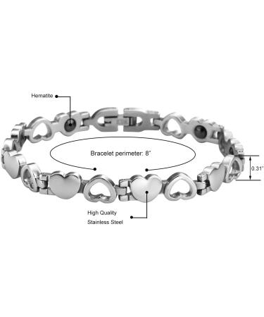 Jovivi Women's Stainless Steel Magnetic Heart Bracelet with Hematite | Silver Bangle - Perfect Gift - Buy Online on GoSupps.com