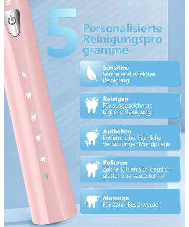Sonic Electric Toothbrush - Phylian H7 with 8 Replacement Brushes & 5 Modes - 120 Days Battery Life - Pink - Buy Online on GoSupps.com